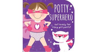 Image of a p urple book with an illustrated girl on the front in a mask and 'big girl pants' as part of best potty training books