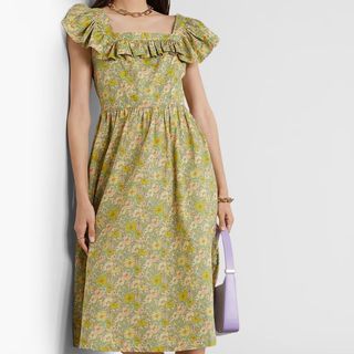 Nora ruffled floral-print cotton midi dress