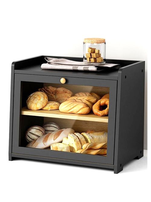 Black Bread Box for Kitchen Countertop