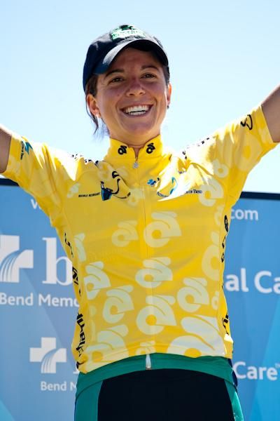 Evelyn Stevens (Webcor) happy to be in yellow again.