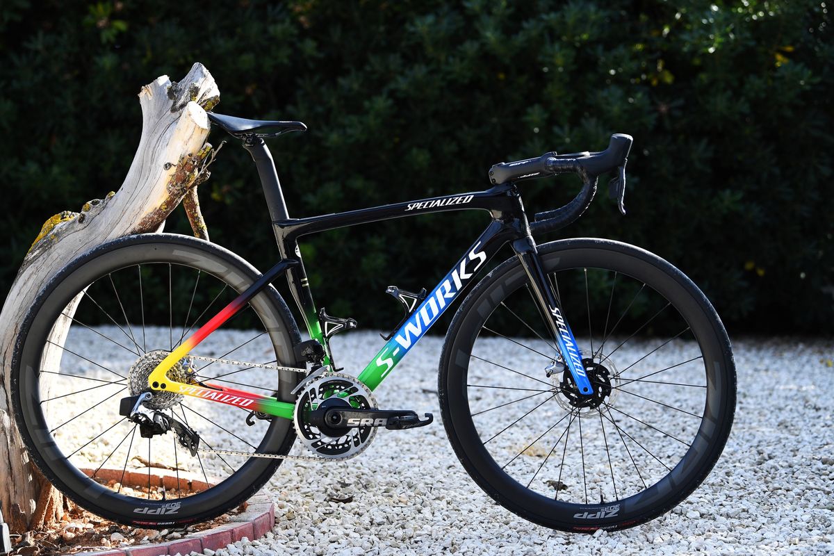 Specialized Tarmac SL Bike of Anna Van Der Breggen of The Netherlands World Champion Jersey during the Team SD Worx 2021, Training Camp on Denia