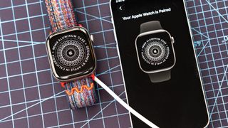 Apple Watch Series 11 close-up showing the setup and pairing process 