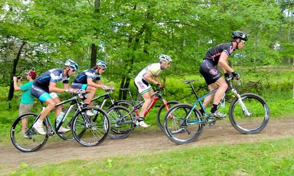 Jonathan Page (Planet Bike) leading the field up the climb on lap two.