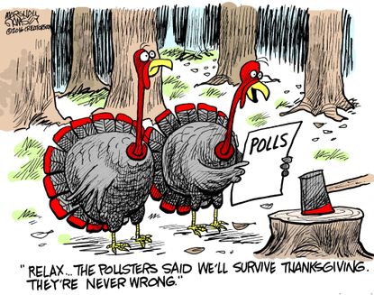 Political cartoon U.S.Thanksgiving Donald Trump Turkeys pollsters