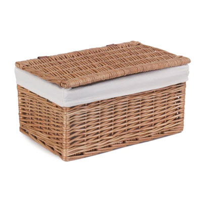 wicker storage basket with linen lining and lid from Wayfair