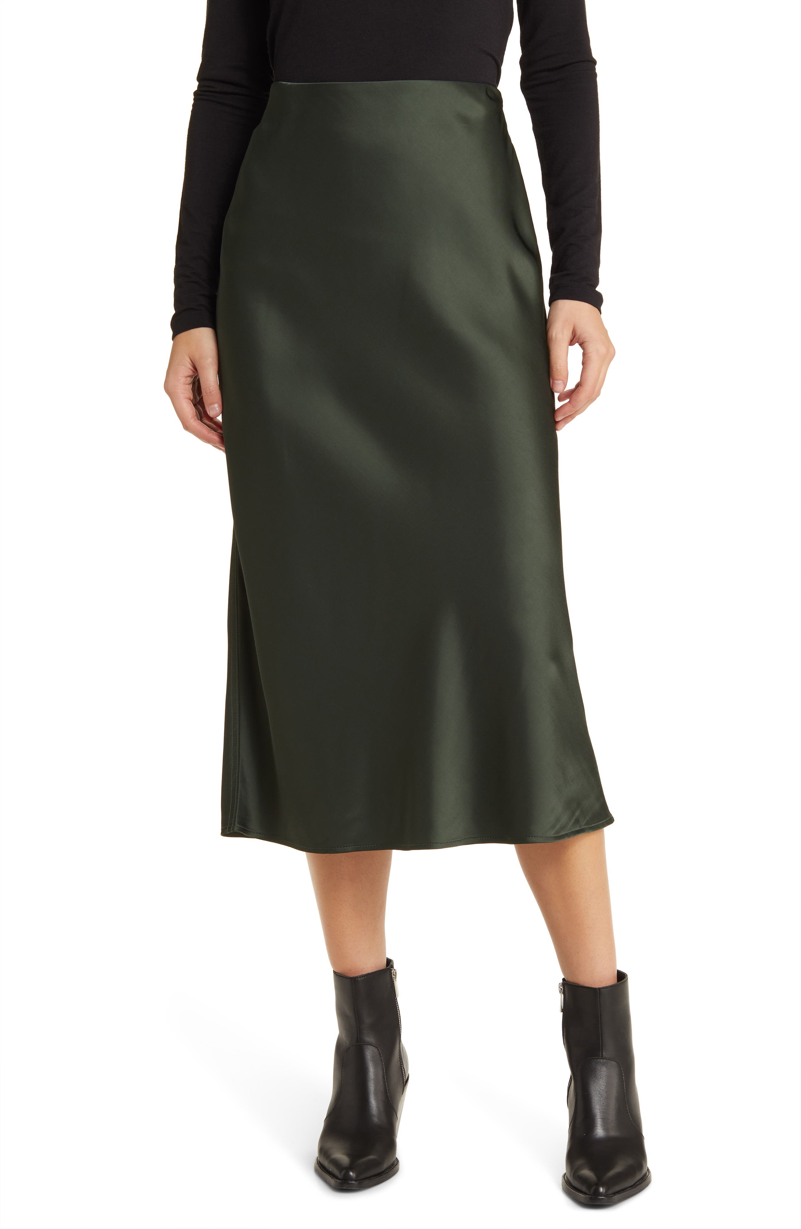 Bias Cut Satin Midi Skirt