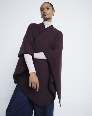 River Island, Red Blanket Stitch Cape