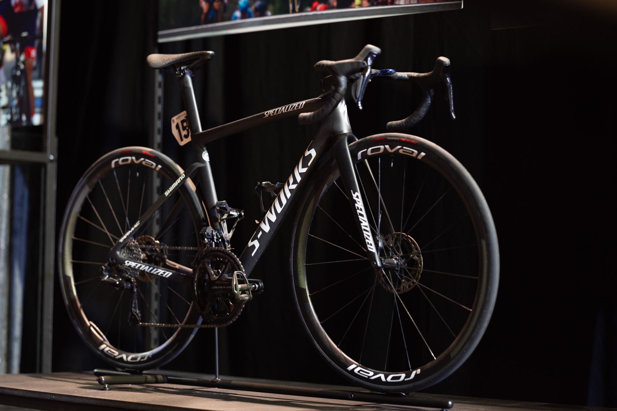 Remco Evenepoel's world championship winning Specialized Tarmac SL7 on display at the Made in Racing Experience