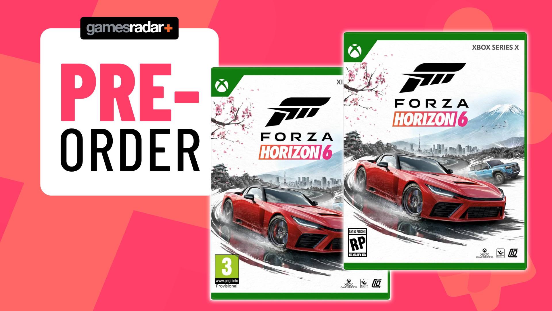 Image of the Forza Horizon 6 Xbox box art sitting on a pink GamesRadar+ background.