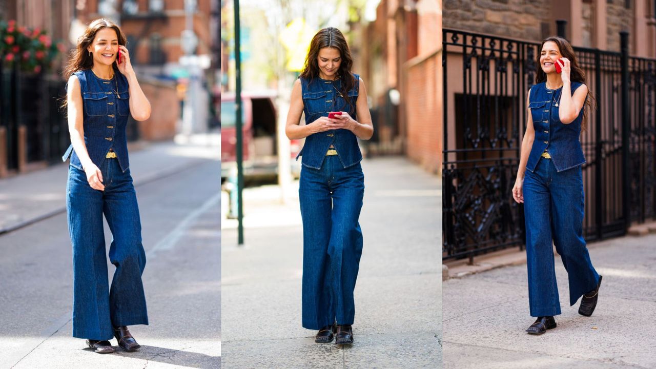 Katie Holmes in double denim