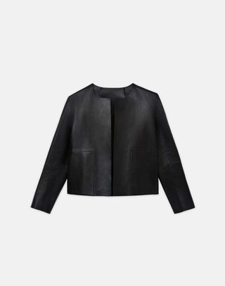 Nappa Leather Collarless Open Front Jacket