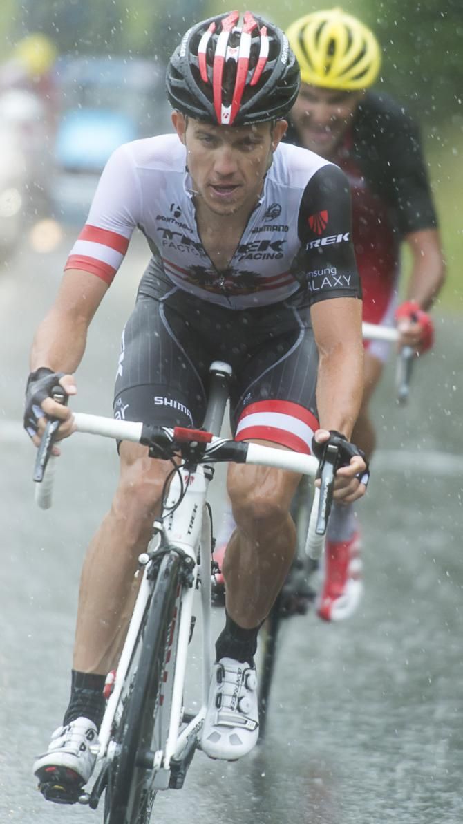Defending champion Riccardo Zoidl (Trek) rides on in the rain
