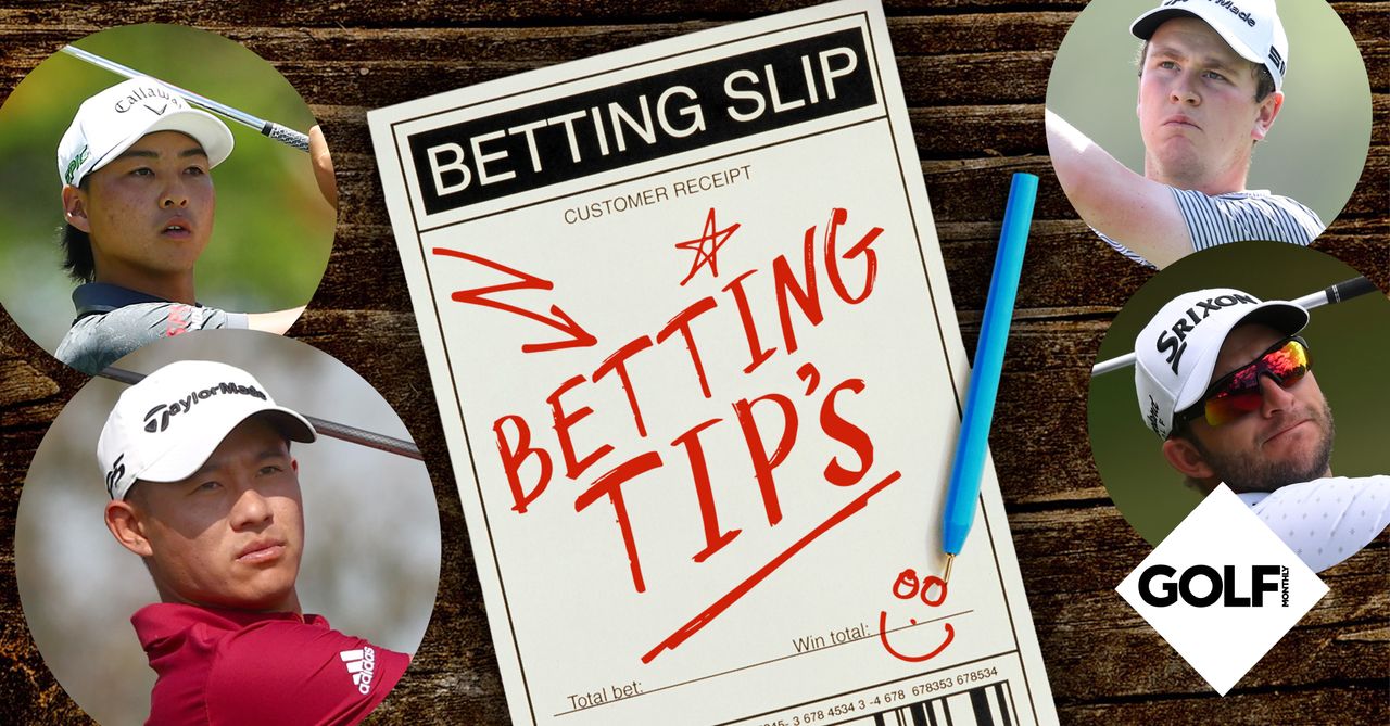 Betting slip graphic with three golfers