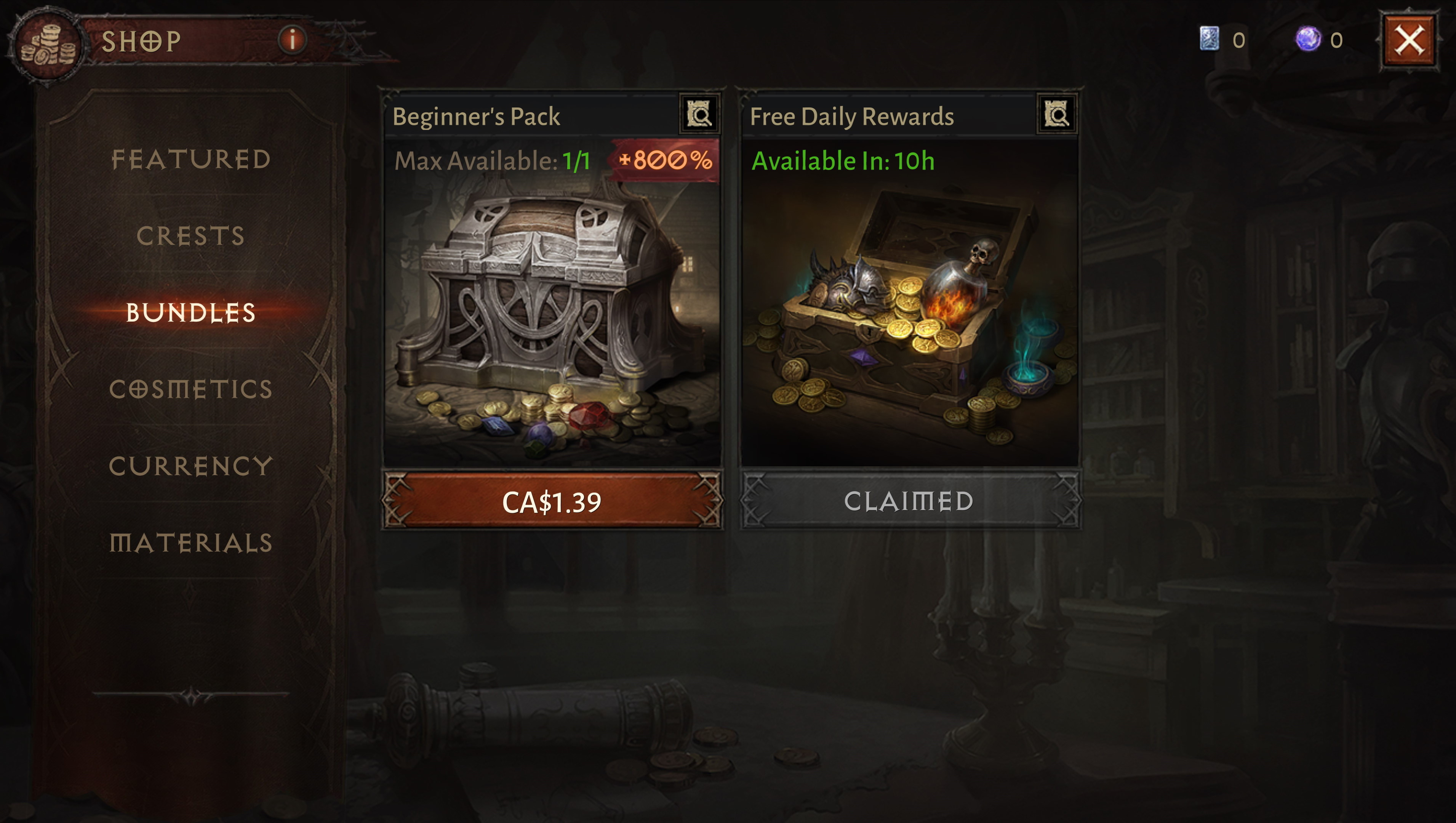 Diablo Immortal shop screens