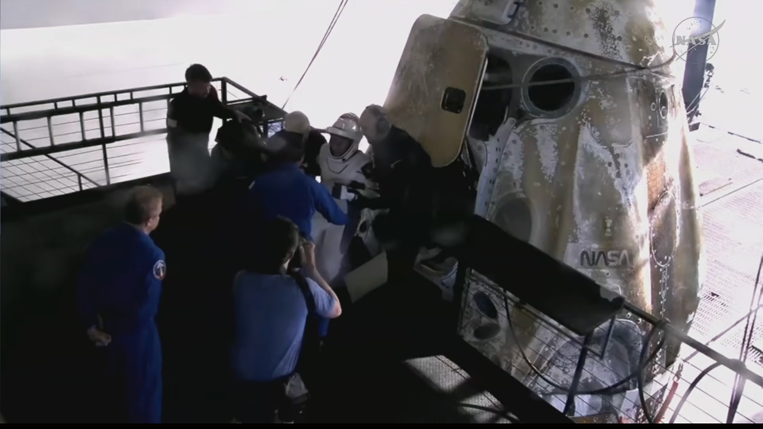 Crew-12 commander Jessica Meir is helped out of the mission's Crew Dragon capsule shortly after splashdown on Oct. 8, 2026.