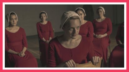 The Handmaid&#039;s Tale -- &quot;Unfit&quot; - Episode 308 -- June and the rest of the Handmaids shun Ofmatthew, and both are pushed to their limit at the hands of Aunt Lydia. Aunt Lydia reflects on her life and relationships before the rise of Gilead. Brianna (Bahia Watson) and June (Elisabeth Moss), shown