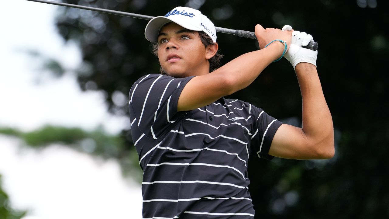 Charlie Woods takes a shot at the US Junior Amateur