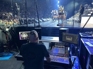Matt Holden, Pitbull’s monitor engineer, mixing the Can’t Stop Us Now North American tour on a DiGiCo Quantum5 console equipped with a DMI-KLANG card.