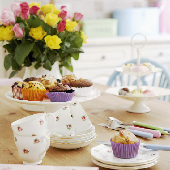 room with cupcakes and tea cups