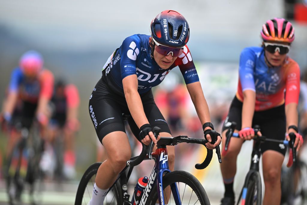 HUY BELGIUM APRIL 19 Loes Adegeest of The Netherlands and Team FDJSuez crosses the finish line during the 26th La Fleche Wallonne Feminine 2023 a 1273km one day race from Huy to Mur de Huy UCIWWT on April 19 2023 in Huy Belgium Photo by David StockmanGetty Images