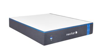 The Nectar Memory Foam Mattress photographed at an angle so you can see the grey base and white top