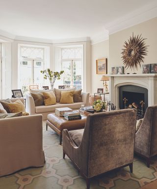 Living room, beige armchairs and sofa