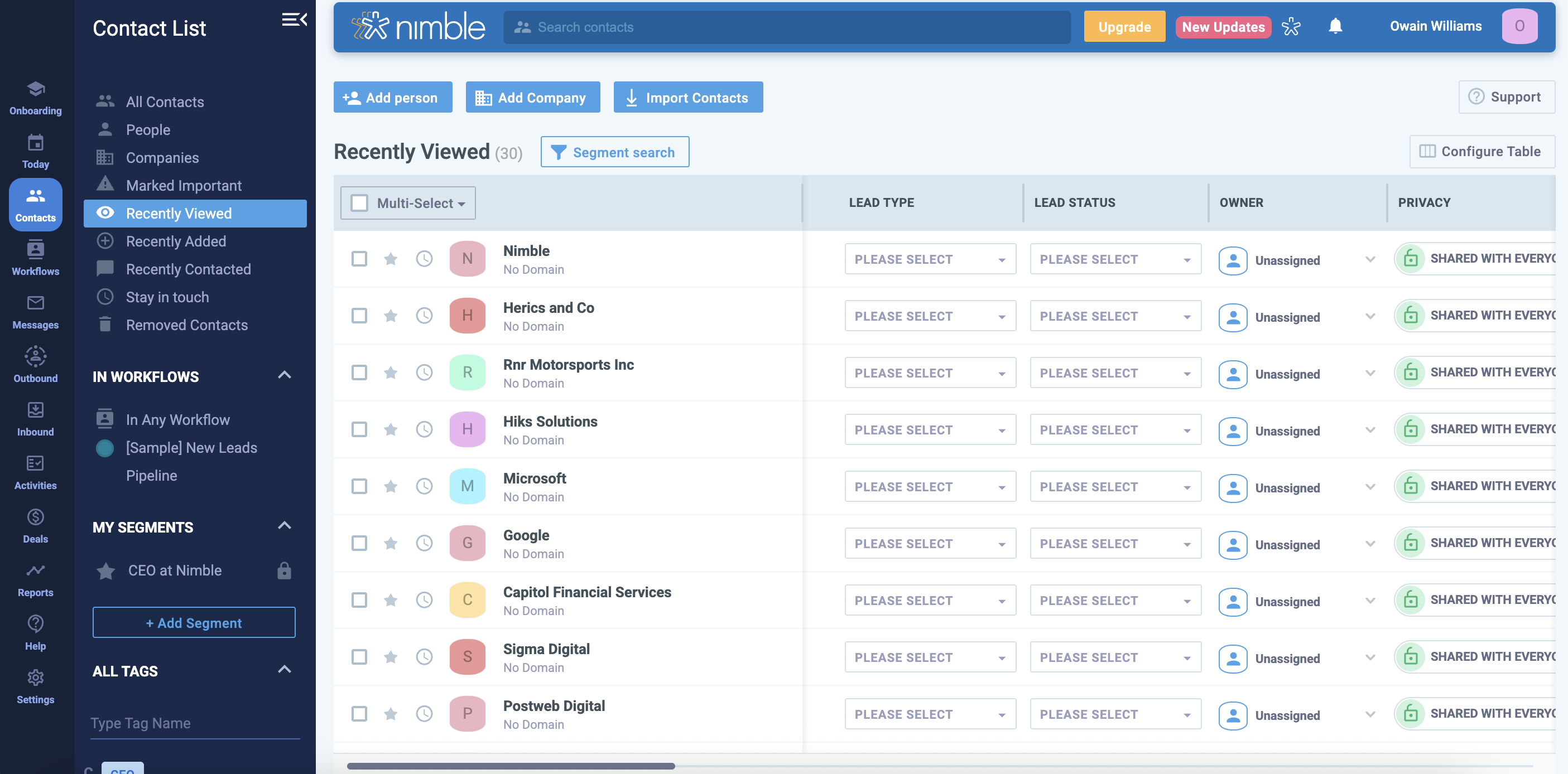 screenshot of Nimble CRM