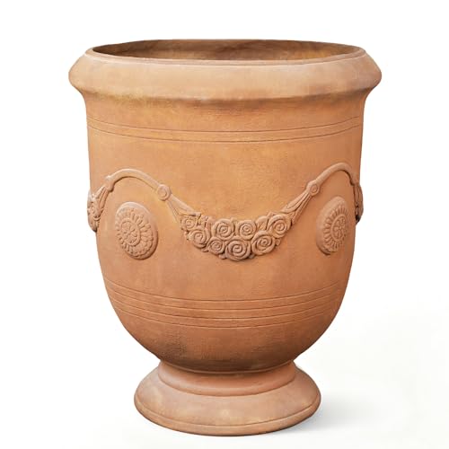 Greens Word Urn Planter, 16.5 Inch Large Garden Plant Pots, Rust Color