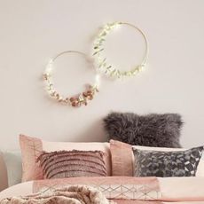 garland with bedroom and bed