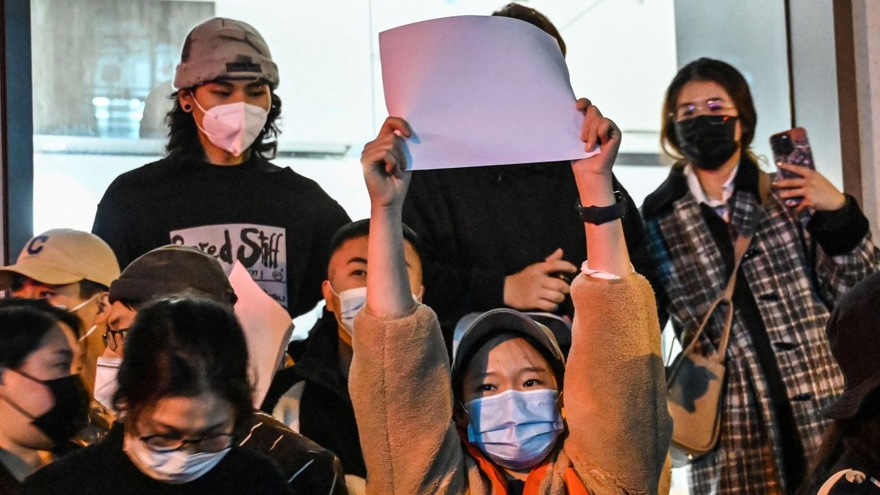 A woman in Shanghai protests