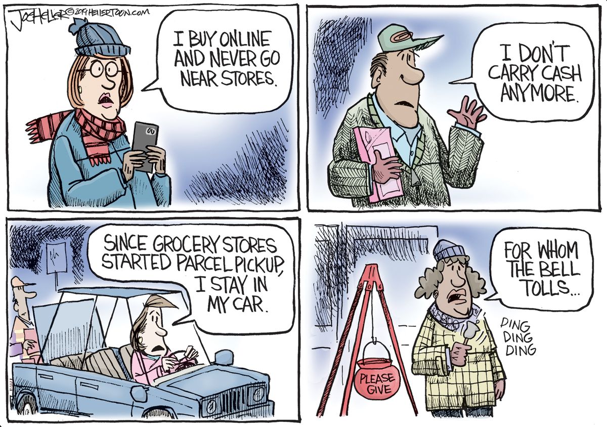 Editorial Cartoon U.S. Cashless Society Holiday Cash Donations | The Week