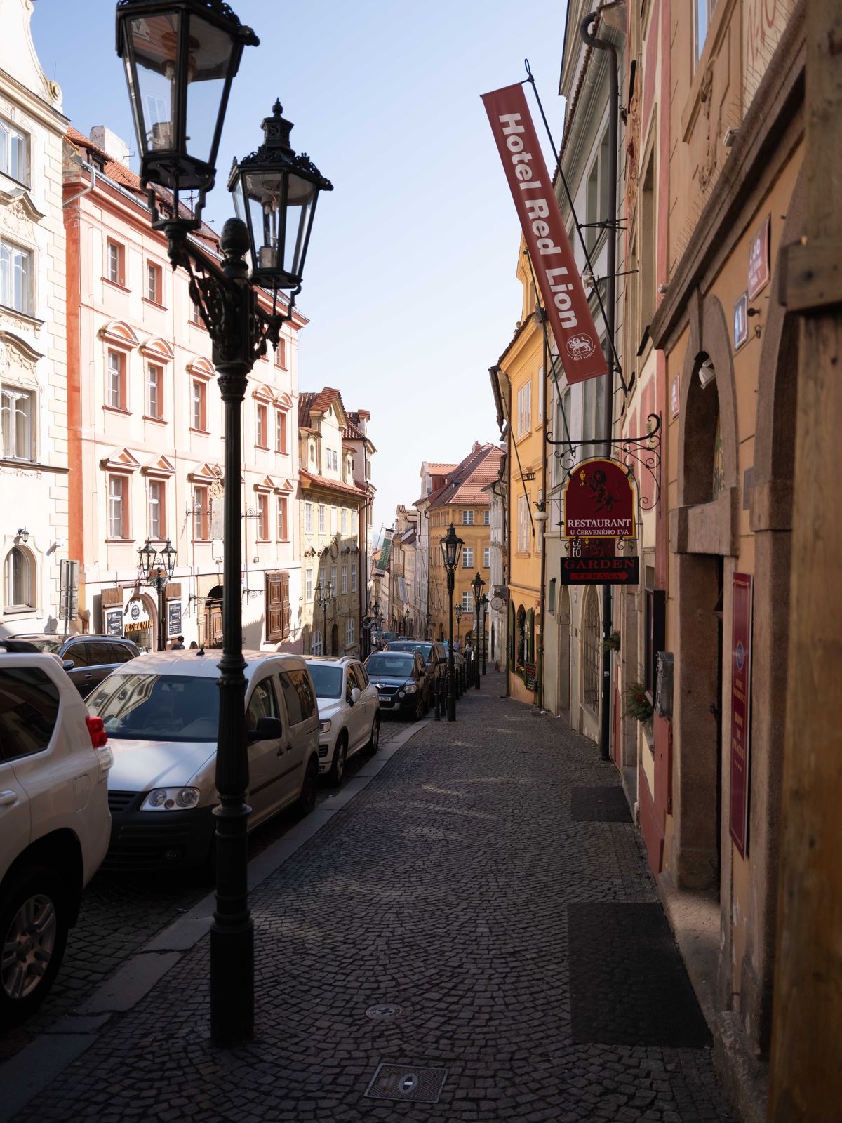 Street in Prague with colorful buildings