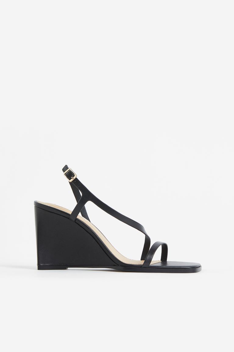 Wedge-Heeled Leather Sandals