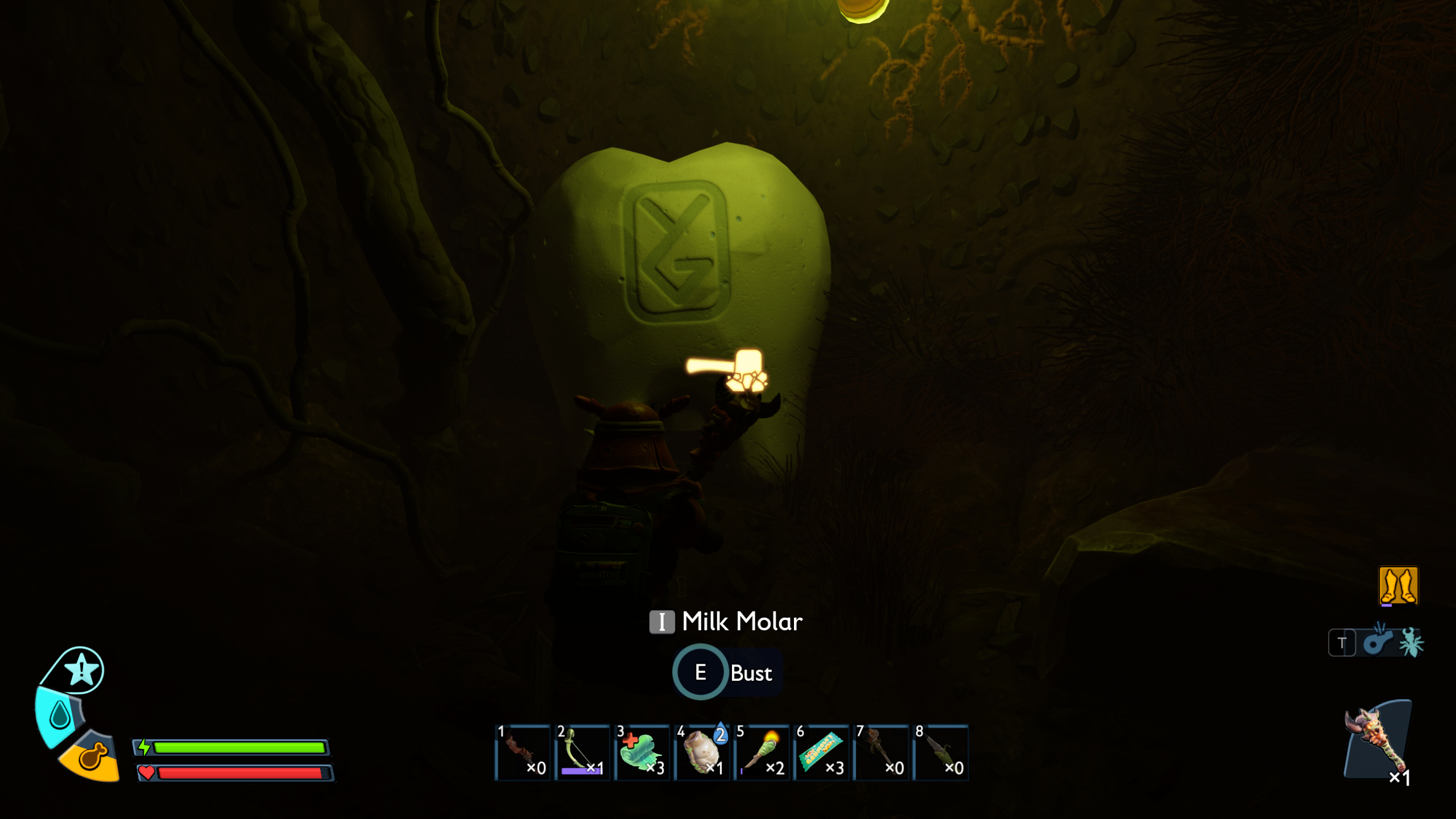 Grounded 2 Milk Molar locations: A Milk Molar in a dark cave.