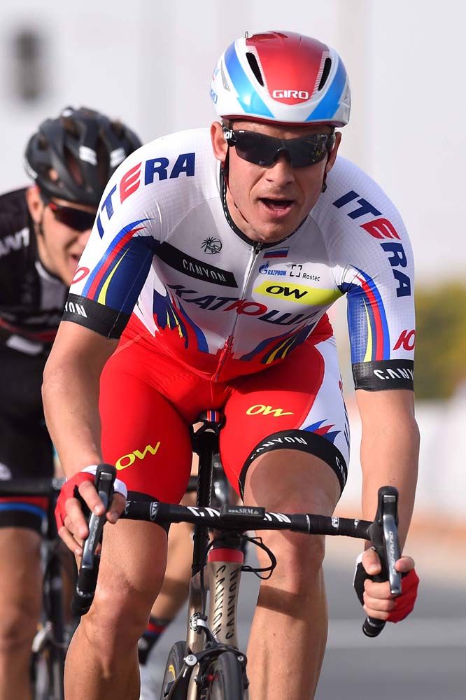 Alexander Kristoff (Katusha) begins to celebrate