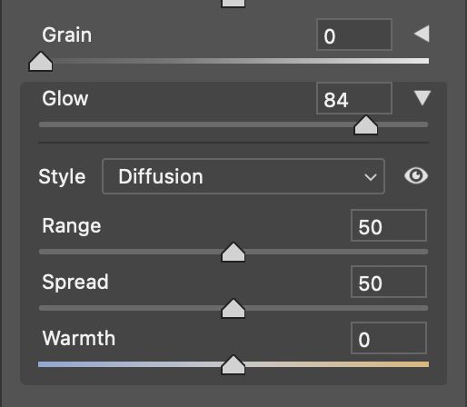 A screenshot of the new Glow slider in Adobe Camera RAW