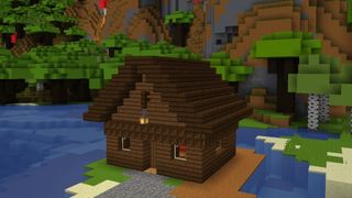 Minecraft texture packs - the Bare Bones pack showing off a house and forested hills