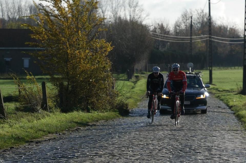 John Degekolb and Jasper Stuyven tackle the cobbles of the Tour of Flanders
