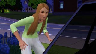 The Sims 3 - a kleptomaniac sim gets ready to steal a car