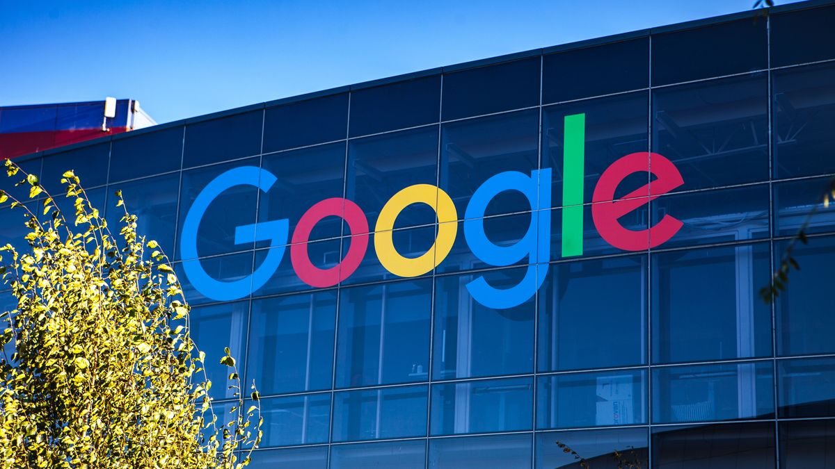 A view of the Google logo on an office building in Mountain View, California