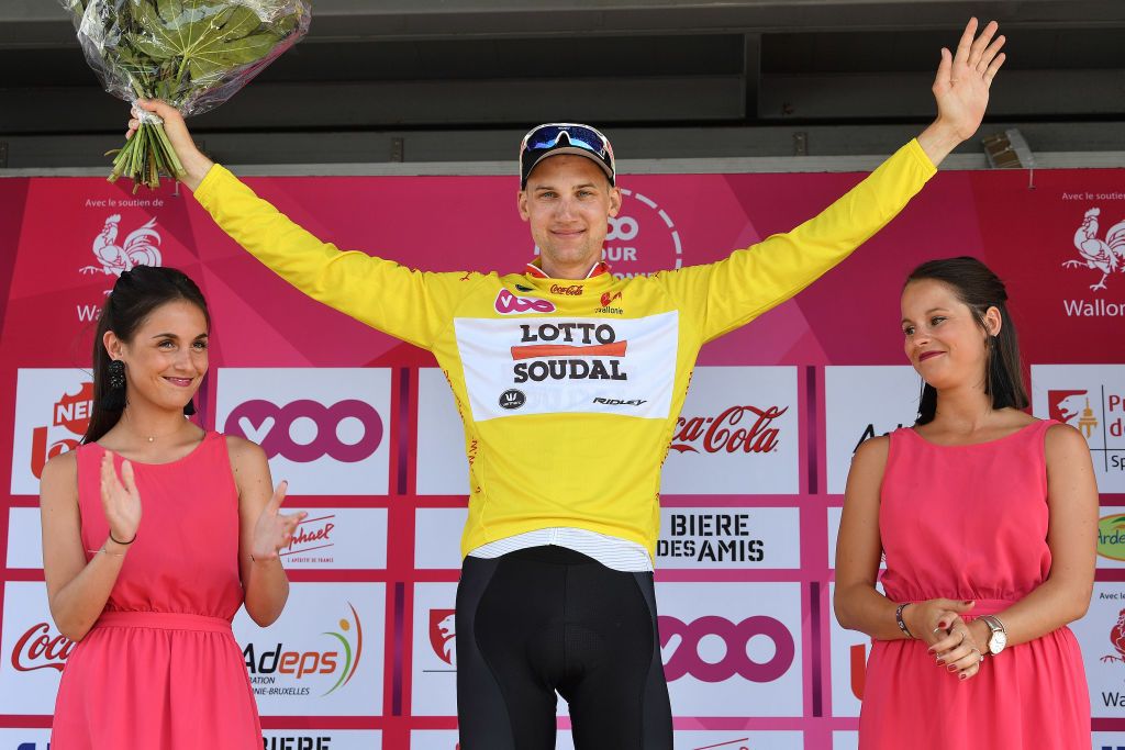 Tim Wellens on the podium at Tour de Wallonie