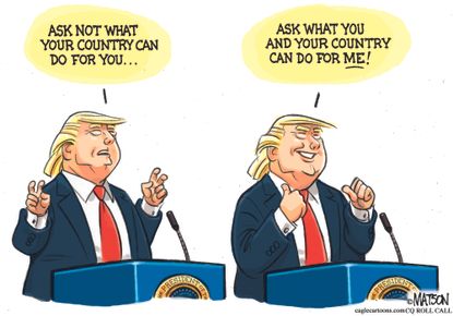Political cartoon U.S. Trump JFK ask not what your country can do
