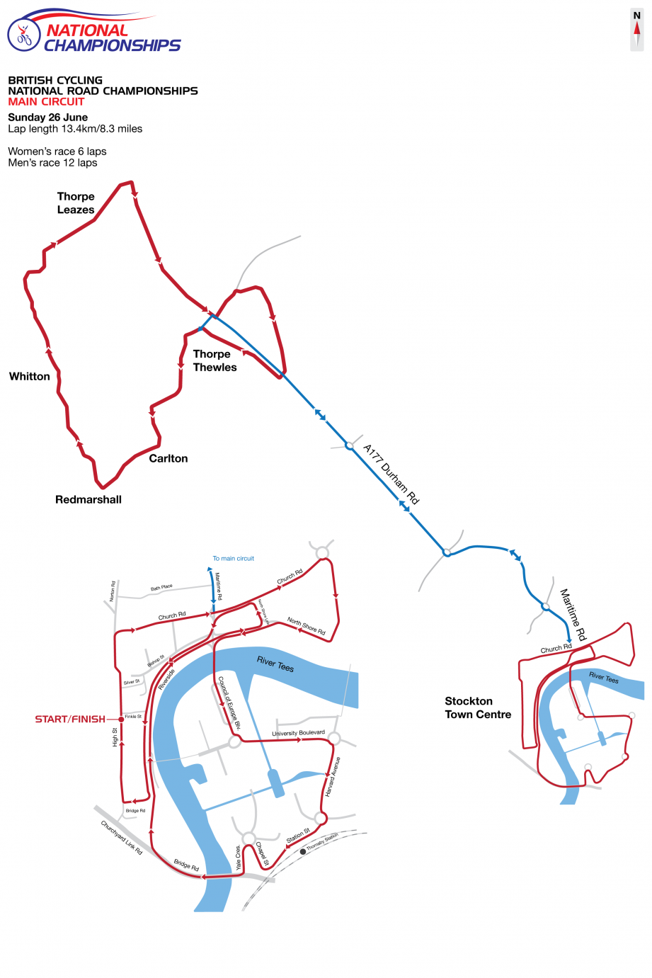 The map of the main road race circuit of the 2016 British national road race championships