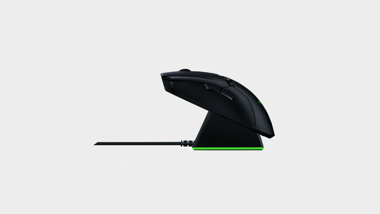 Razer Viper Ultimate gaming mouse on a grey background