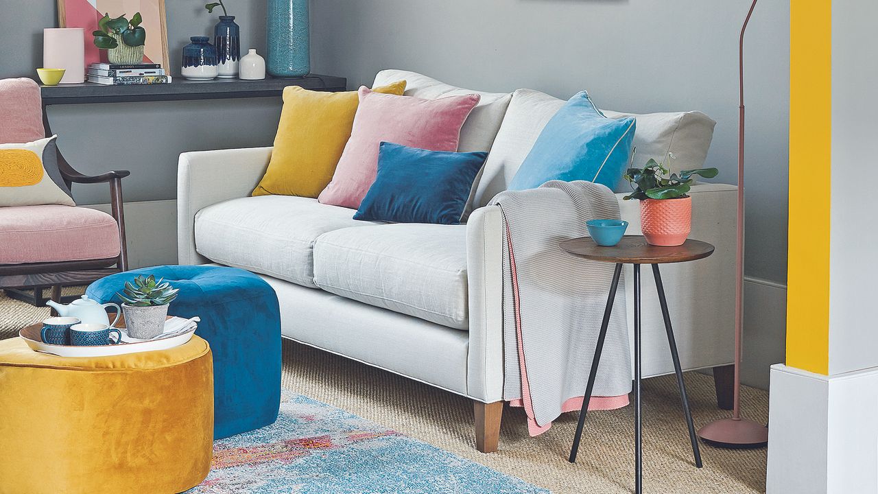 living room with sofaset and plant in pot