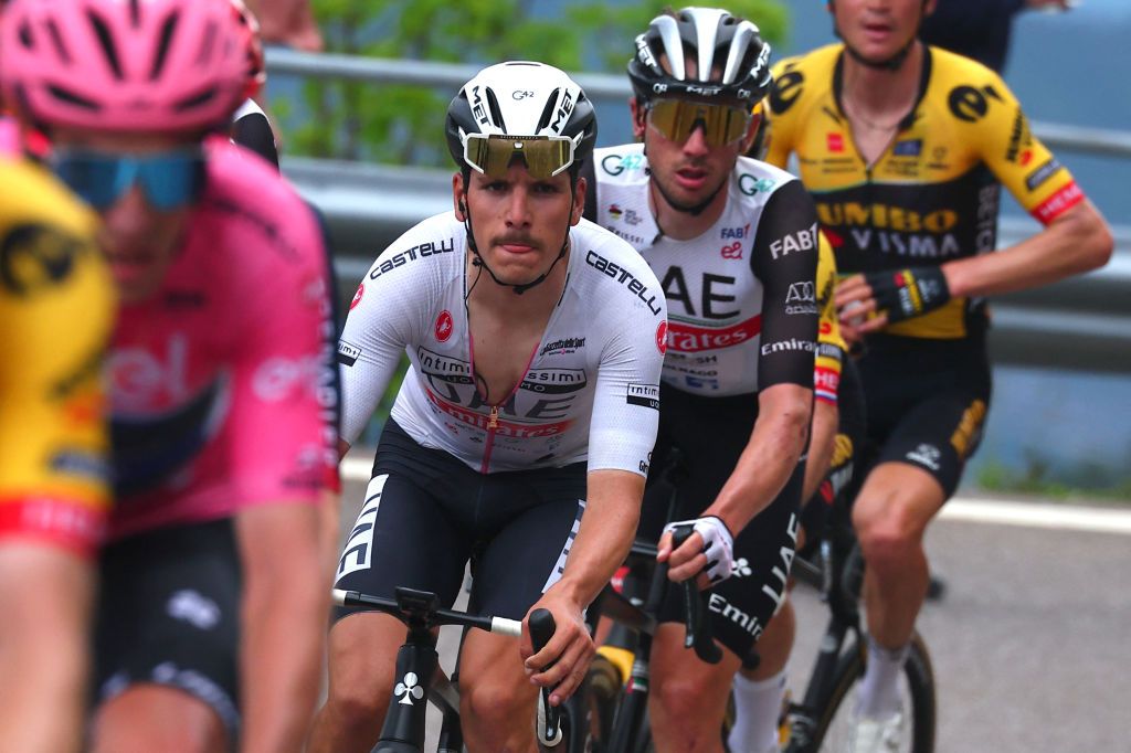 UAE Team Emiratess Portuguese rider Joao Almeida rides during the sixteenth stage of the Giro dItalia 2023 cycling race 203 km between Sabbio Chiese and Monte Bondone near Cavedine on May 23 2023 Photo by Luca Bettini AFP Photo by LUCA BETTINIAFP via Getty Images