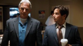 Mark Harmon and Scott Wolf walking side-by-side on NCIS.