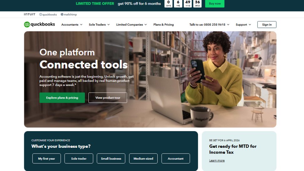 Website screenshot of QuickBooks (October, 2025)