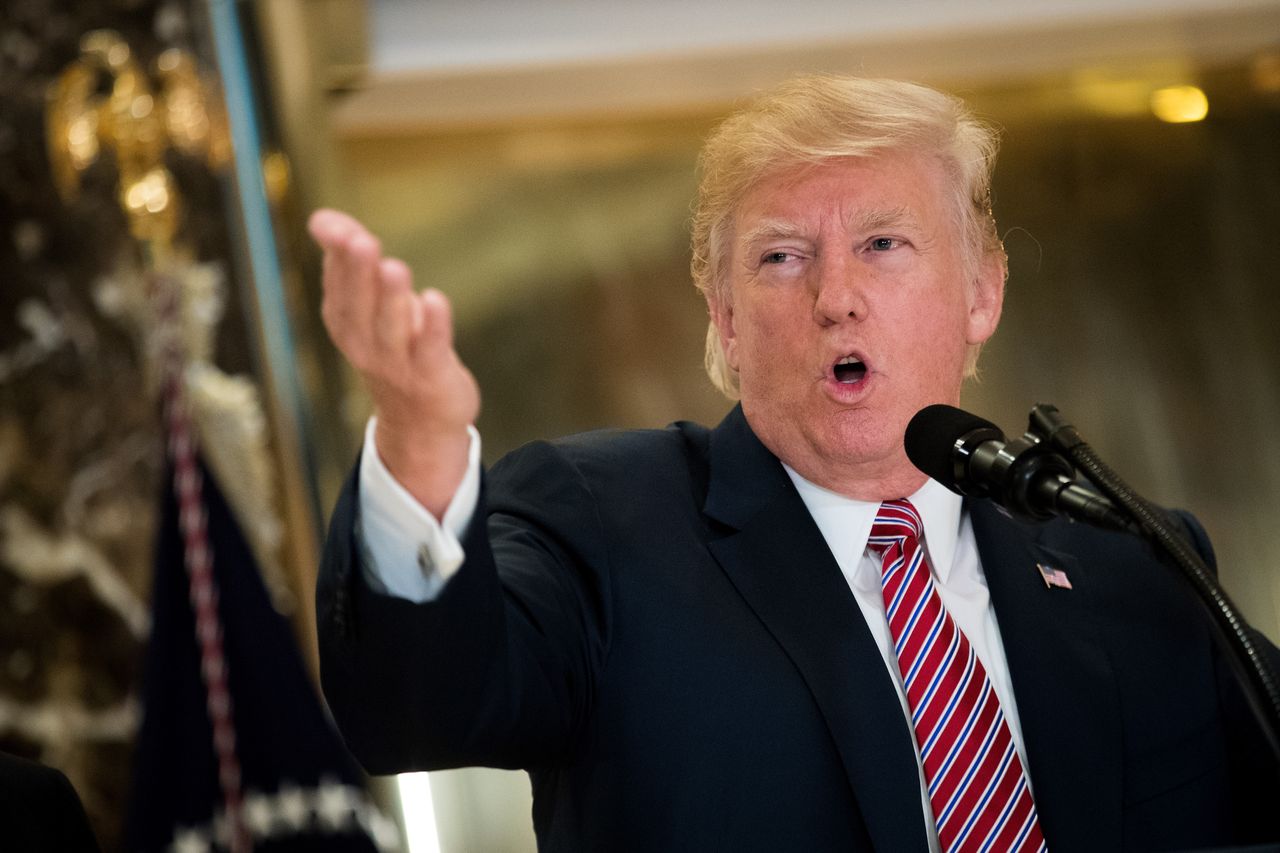 President Trump gives a press conference at Trump Tower