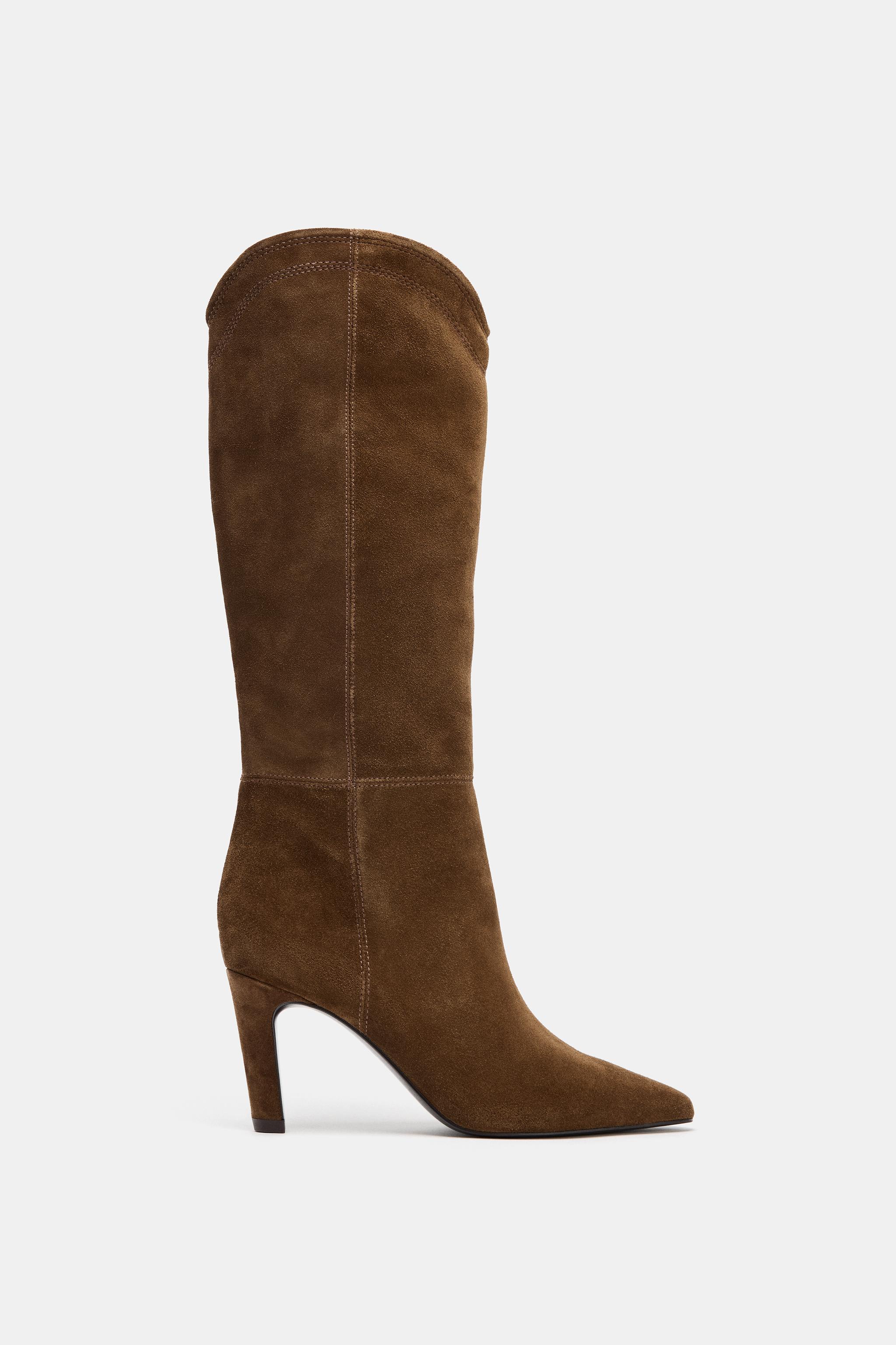 Stitched Split Suede Heeled Boots